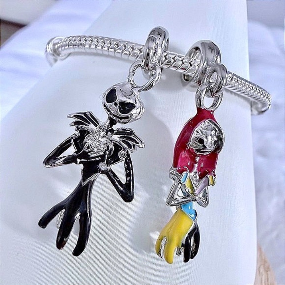Halloween Sally & Jack Couple Dangle Charm Jewelry Fits Snake Chain Bracelet